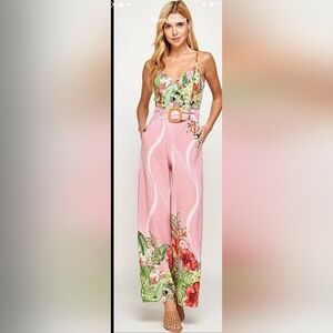 Elegant Pink Floral Wide-Leg Jumpsuit